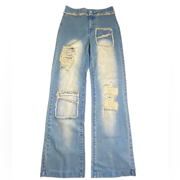 PrettyLittleThing Tall Distressed Detail High Waist Wide Leg Jeans Women’s Size4 - Picture 3 of 13